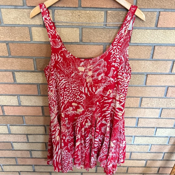 Free People Red Flowy Tank Mini Dress Boho Patterned Size Small - Picture 2 of 7